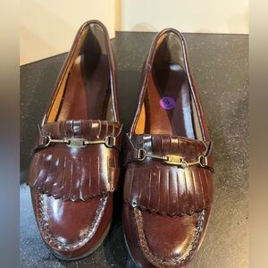 Bass Brown Leather Loafers with Fringe Detail